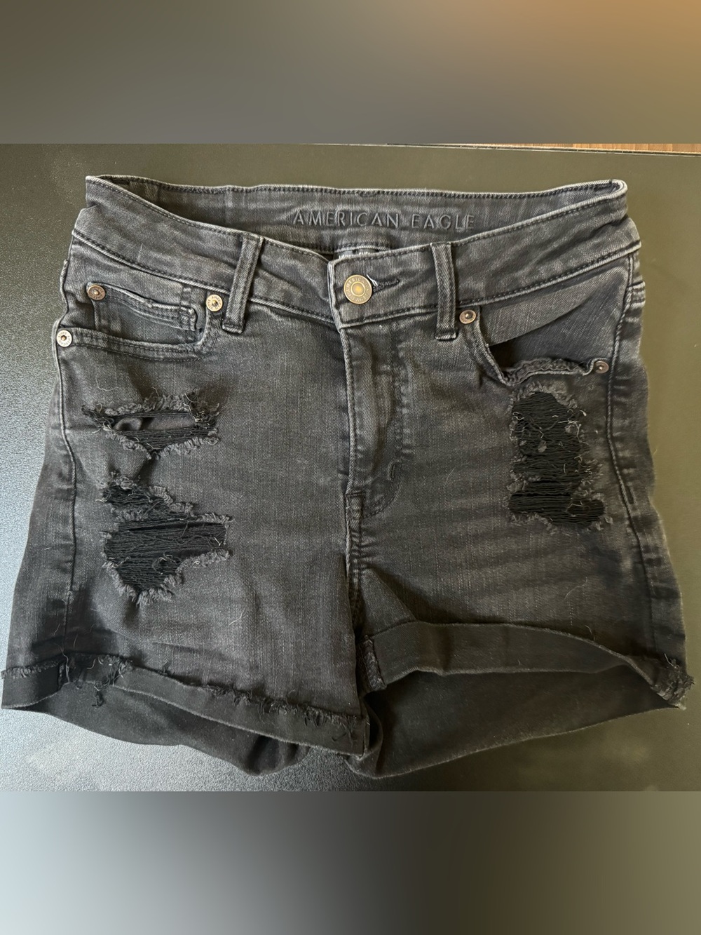American Eagle Outfitters Black Ripped Denim Shorts